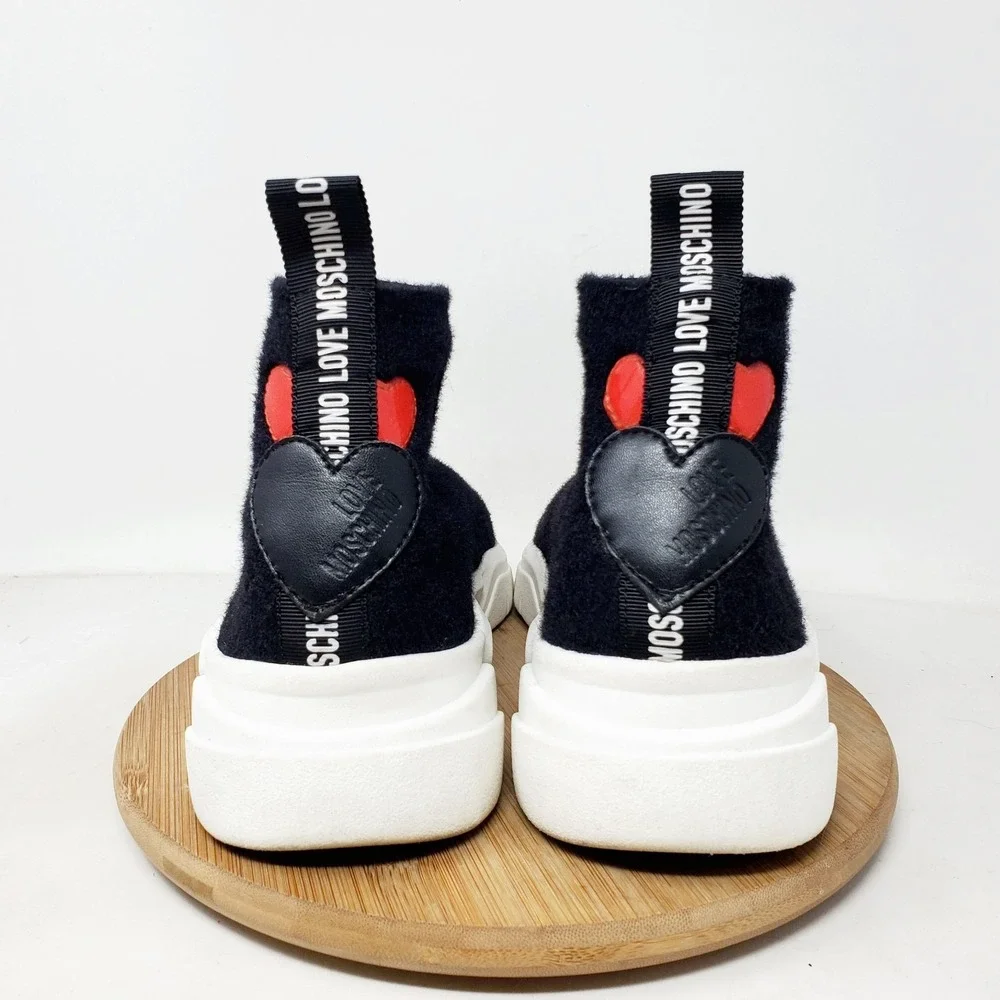 Love Moschino Sneaker Boots Womens 41 Black‎ Hearts Platform Chunky Shoes